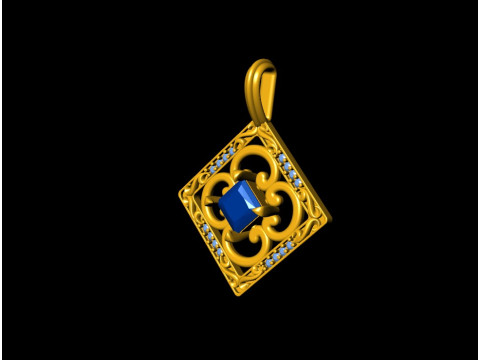 Square Princess Cut Solitaire Diamond Pendant Model do druku 3D