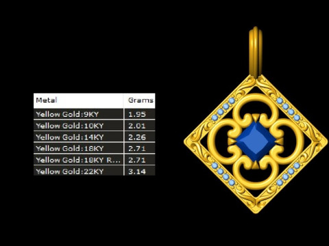 Square Princess Cut Solitaire Diamond Pendant Model do druku 3D