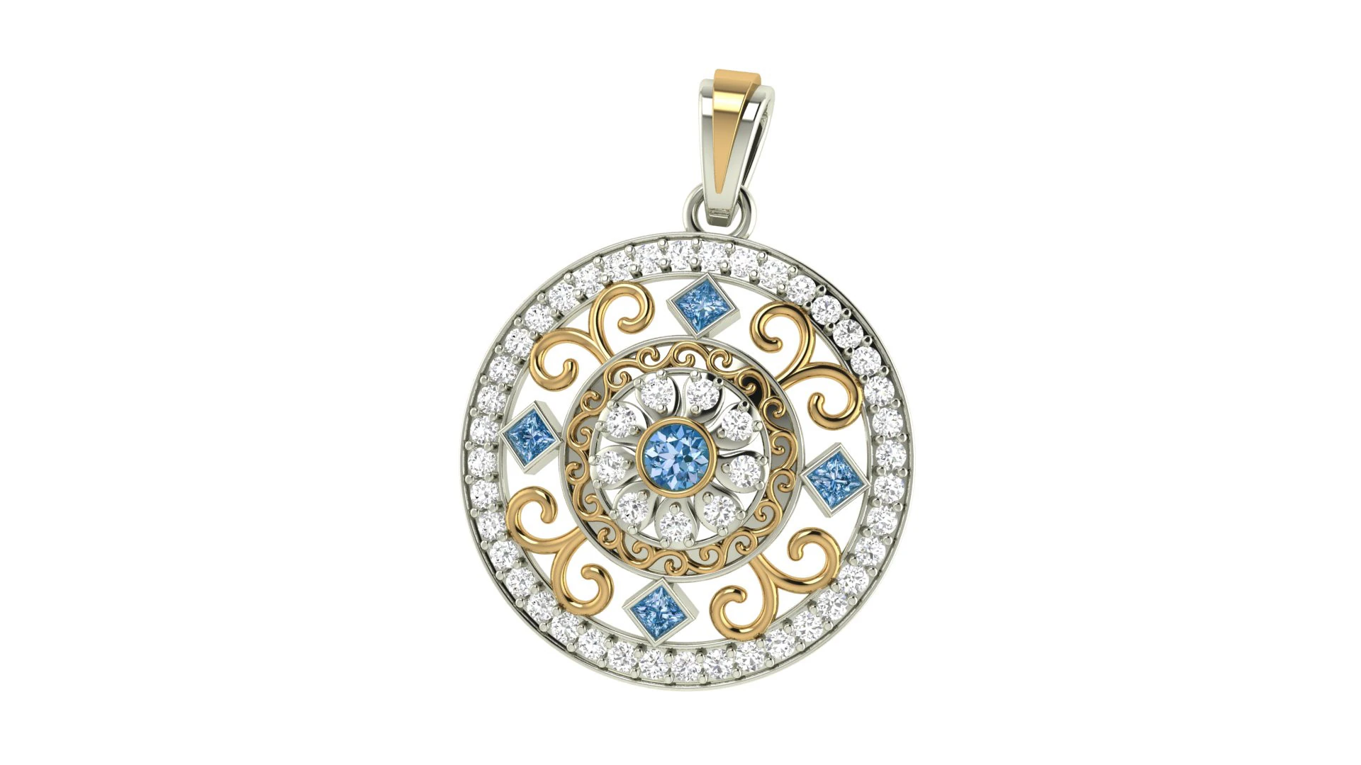 Round Filigree Solitaire Pendant 3D Print Model .c4d .max .obj .3ds .fbx .stl .blend 