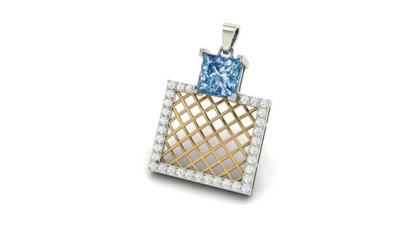 Square Mesh Color Stone Diamond Pendant 3Dプリントモデル .c4d .max .obj .3ds .fbx .stl .blend