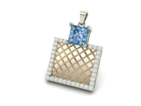 Square Mesh Color Stone Diamond Pendant 3Dプリントモデル