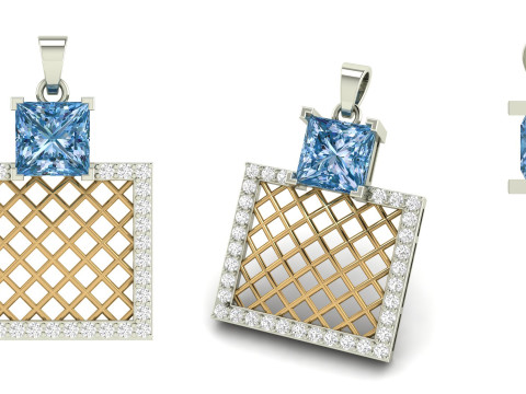 Square Mesh Color Stone Diamond Pendant 3Dプリントモデル