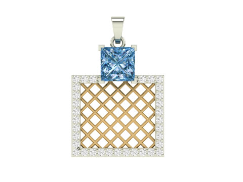 Square Mesh Color Stone Diamond Pendant 3Dプリントモデル
