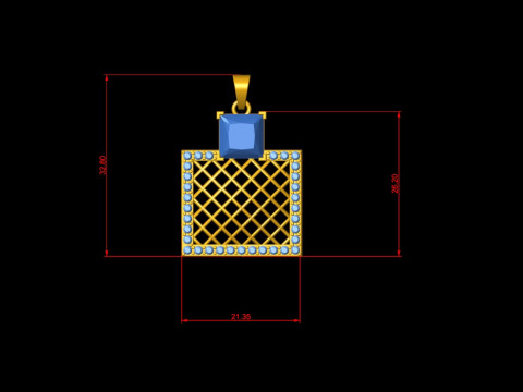 Square Mesh Color Stone Diamond Pendant 3Dプリントモデル