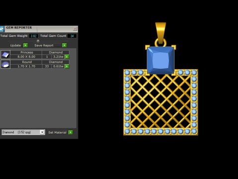 Square Mesh Color Stone Diamond Pendant 3Dプリントモデル