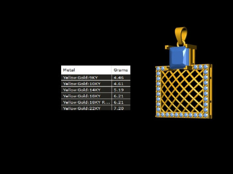 Square Mesh Color Stone Diamond Pendant 3Dプリントモデル