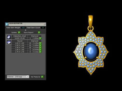 Diamond Lotus Cabochon Pendant 3D 프린트 모델