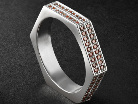 Hexagon Gold Diamond Eternity Ring 3D Print Model