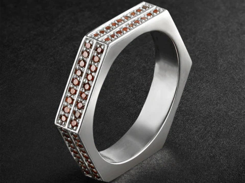 Hexagon Gold Diamond Eternity Ring 3D Print Model