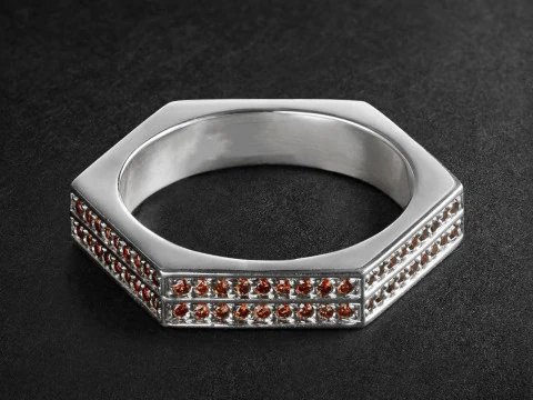 Hexagon Gold Diamond Eternity Ring 3D Print Model