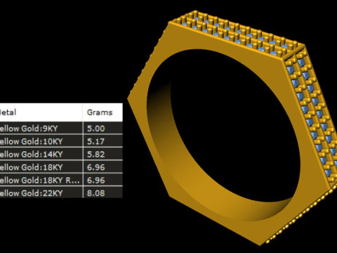 Hexagon Gold Diamond Eternity Ring 3D Print Model