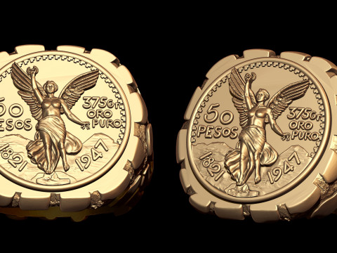 Wings of Victory Gold Coin Nugget Signet Ring Modello di stampa 3D