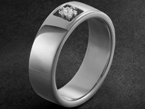 Anel largo de diamante solit&aacute;rio com corte princesa Modelo de Impressão 3D