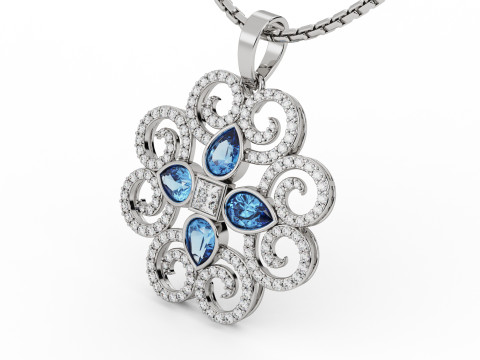 Diamond Floral Swirl Pendant 3D Print Model