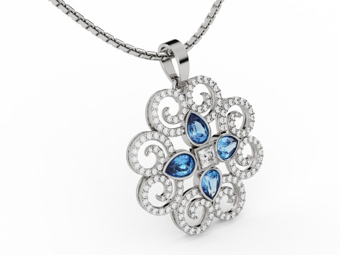 Diamond Floral Swirl Pendant 3D Baskı Modeli
