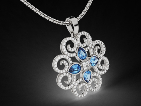 Diamond Floral Swirl Pendant 3D Baskı Modeli
