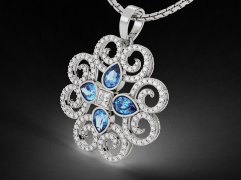Diamond Floral Swirl Pendant 3D Baskı Modeli