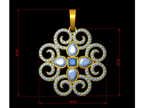 Diamond Floral Swirl Pendant 3D Baskı Modeli