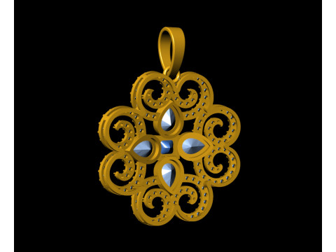 Diamond Floral Swirl Pendant 3D Baskı Modeli
