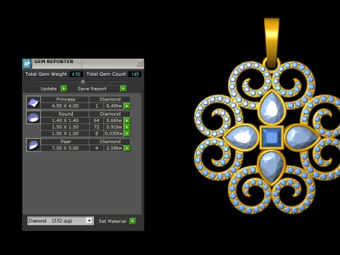 Diamond Floral Swirl Pendant 3D Baskı Modeli