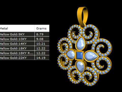 Diamond Floral Swirl Pendant 3D Baskı Modeli