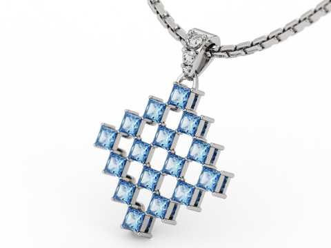 Diamond Matrix Princess Cut Pendant 3D Print Model