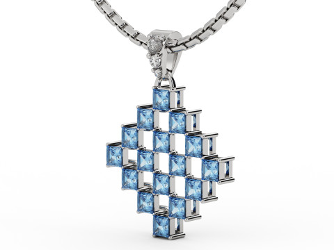 Diamond Matrix Princess Cut Pendant Modèles 3D en vedette