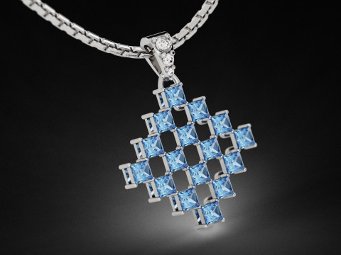 Diamond Matrix Princess Cut Pendant Modèles 3D en vedette