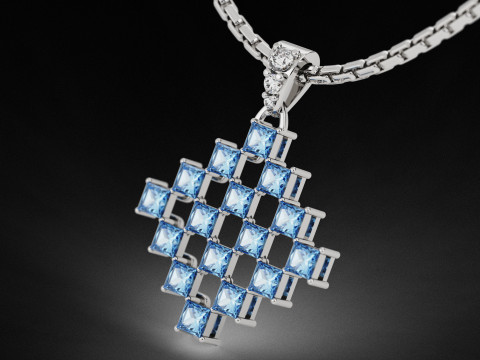 Diamond Matrix Princess Cut Pendant Modèles 3D en vedette