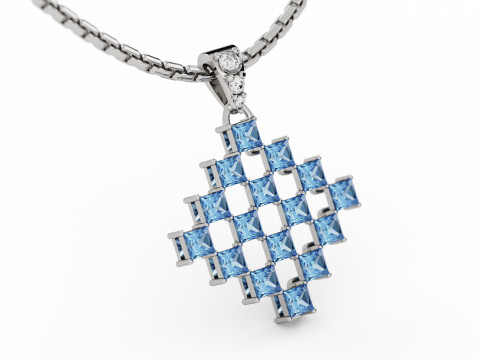 Diamond Matrix Princess Cut Pendant Modèles 3D en vedette