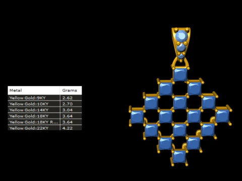 Diamond Matrix Princess Cut Pendant 3D Print Model