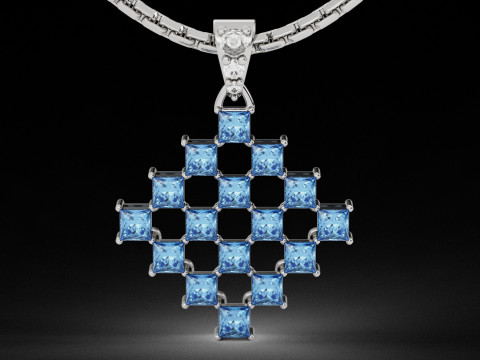 Diamond Matrix Princess Cut Pendant Modèles 3D en vedette
