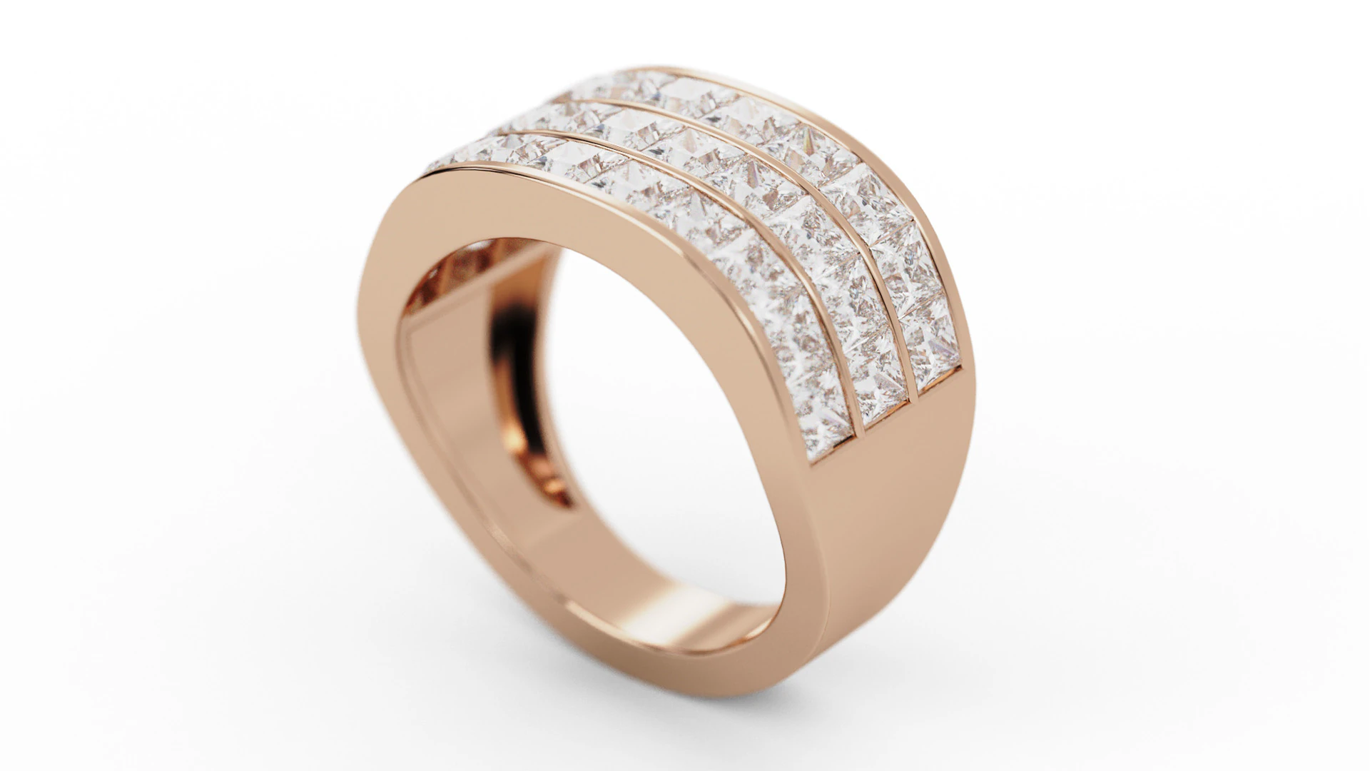 Princess Cut Channel Engagement Diamond Ring 3D Print Model .c4d .max .obj .3ds .fbx .stl .blend 