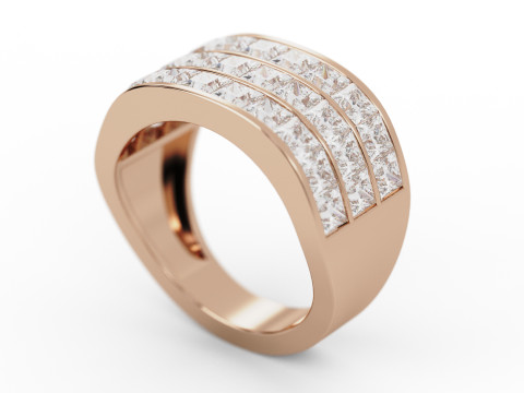 Princess Cut Channel Engagement Diamond Ring 3D Print Model
