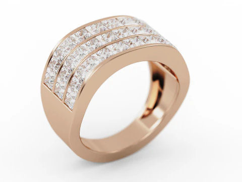 Princess Cut Channel Engagement Diamond Ring 3D Print Model