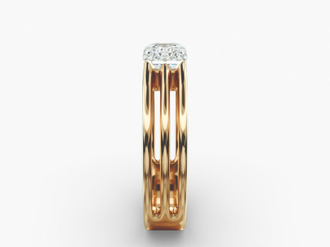 Gold Ridged Dome Solitaire Engagement Ring 3D Принт Модель