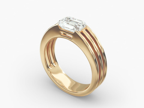 Gold Ridged Dome Solitaire Engagement Ring 3D Принт Модель