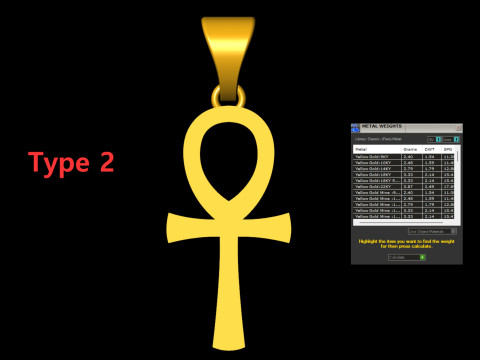 5 Plain Gold Ankh Egyptian Cross Pendant 3D Baskı Modeli
