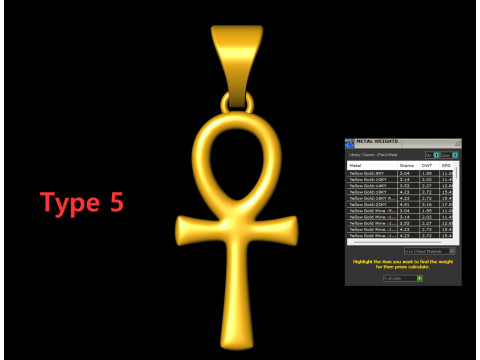 5 Plain Gold Ankh Egyptian Cross Pendant 3D Baskı Modeli