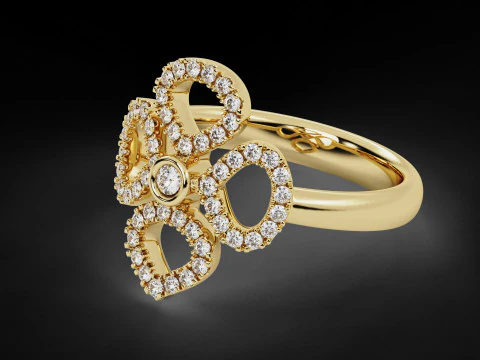 Clover Flower Diamond Engagement Ring 3D Print Model