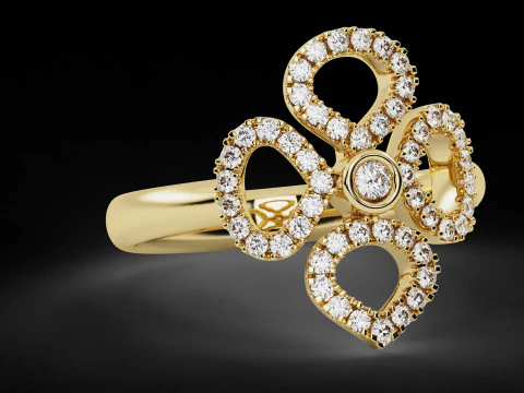 Clover Flower Diamond Engagement Ring 3D Print Model