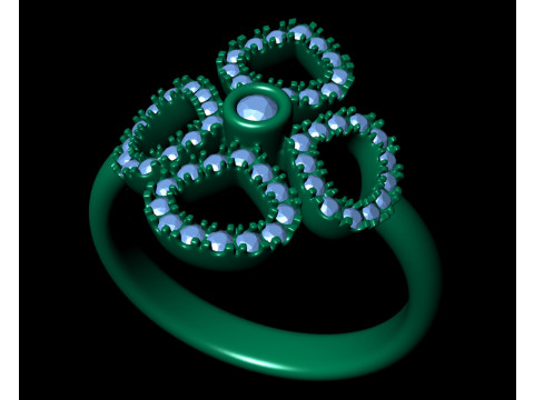 Clover Flower Diamond Engagement Ring 3D Baskı Modeli