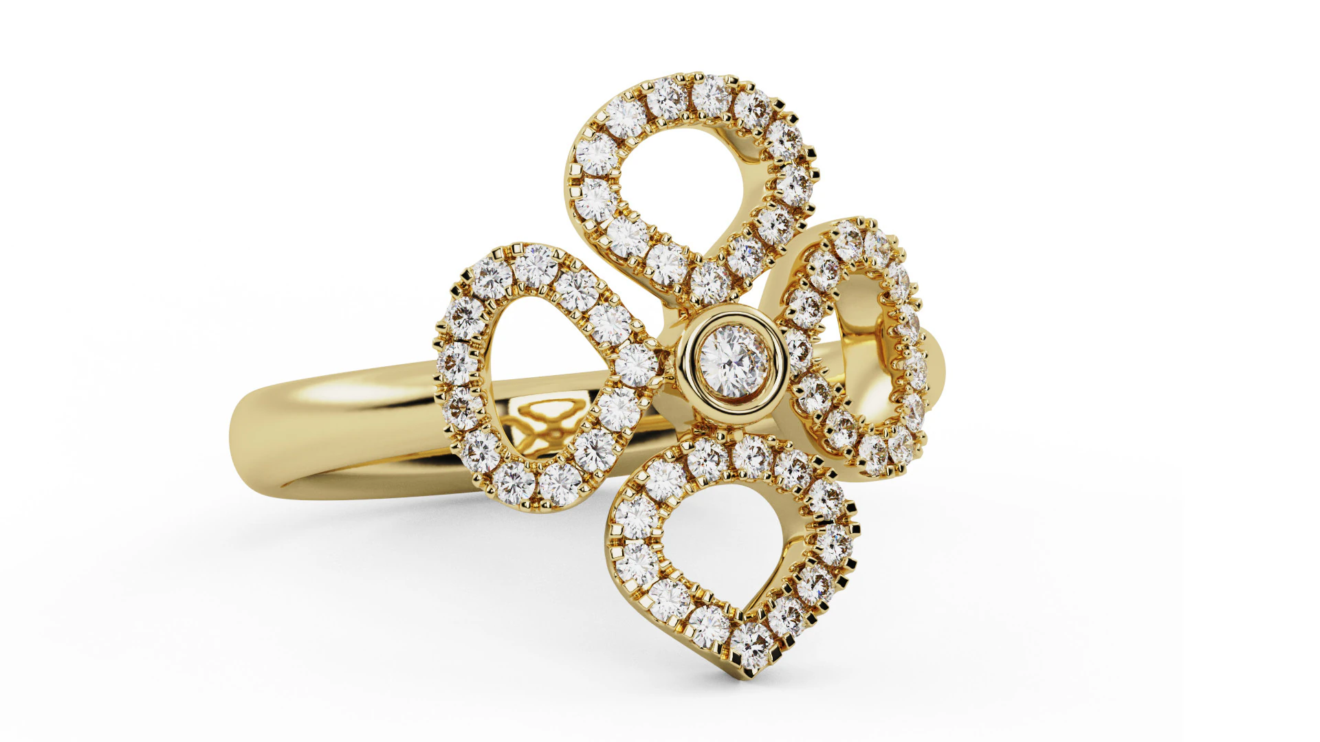 Clover Flower Diamond Engagement Ring 3D Print Model .c4d .max .obj .3ds .fbx .stl .blend 