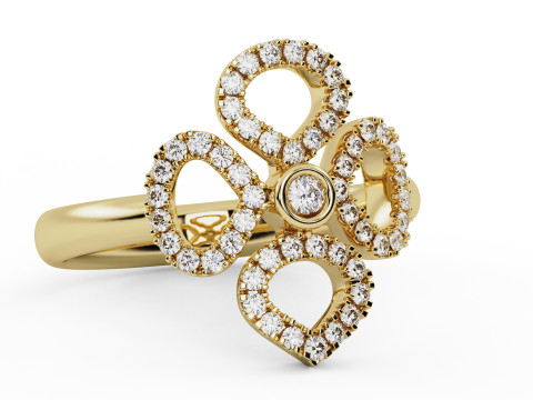 Clover Flower Diamond Engagement Ring 3D Print Model