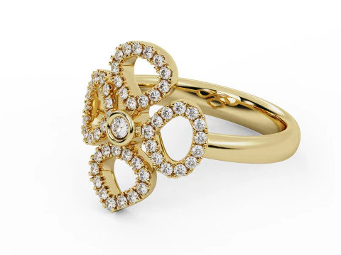 Clover Flower Diamond Engagement Ring 3D Print Model