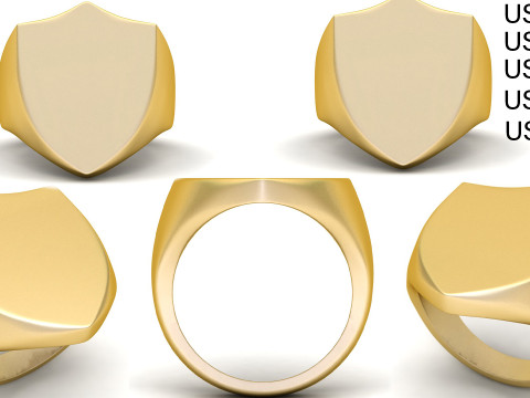 Shield Shape Gents Plain Gold Signet Ring in 5 Size 3D Print Model