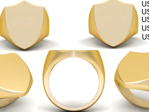 Anel de sinete de ouro liso masculino em forma de escudo em tamanho 5 Modelo de Impressão 3D