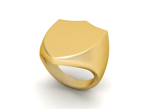 Shield Shape Gents Plain Gold Signet Ring in 5 Size 3D Print Model