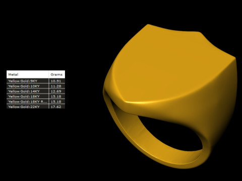 Shield Shape Gents Plain Gold Signet Ring in 5 Size 3D Print Model