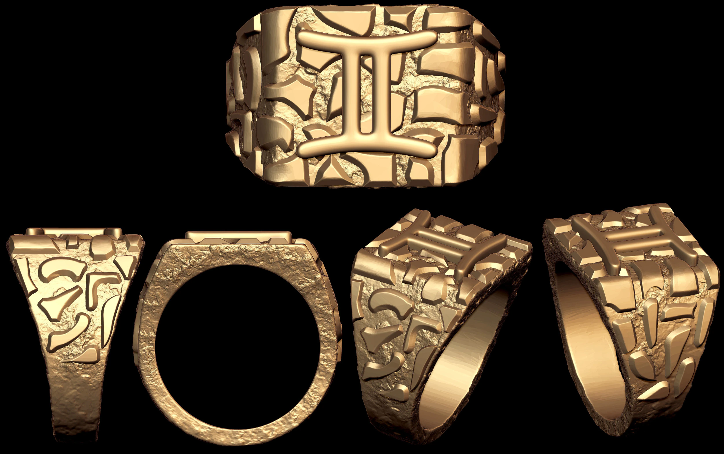 Gemini Horoscope Zodiac Nugget Ring 3D Print Model .c4d .max .obj .3ds .fbx .stl .blend 